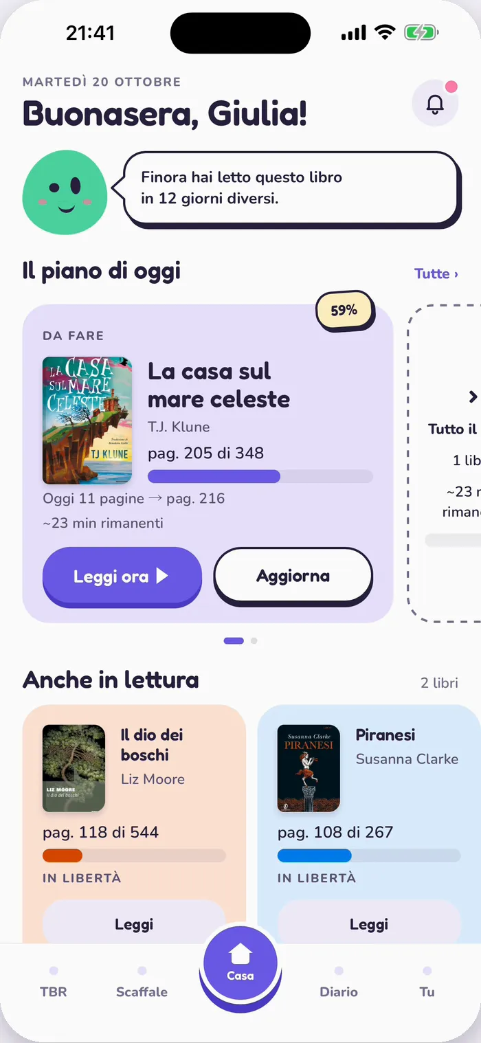 La Casa di Tana con Pip: «Finora hai letto questo libro in 12 giorni diversi.»