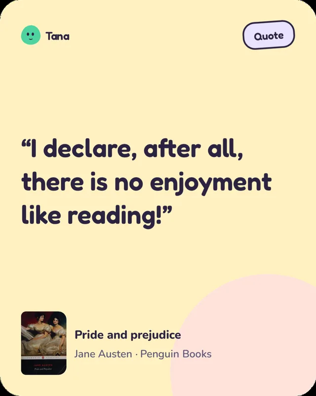 Card of a quote saved from Pride and prejudice.
