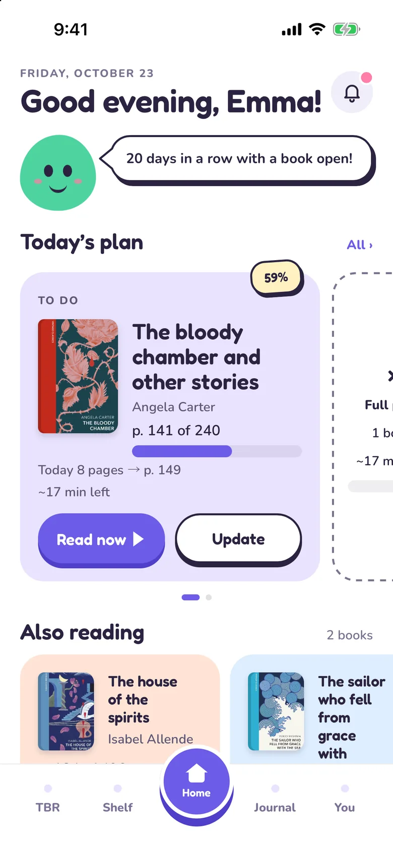 Tana’s Home with the book being read, today’s plan and Pip.