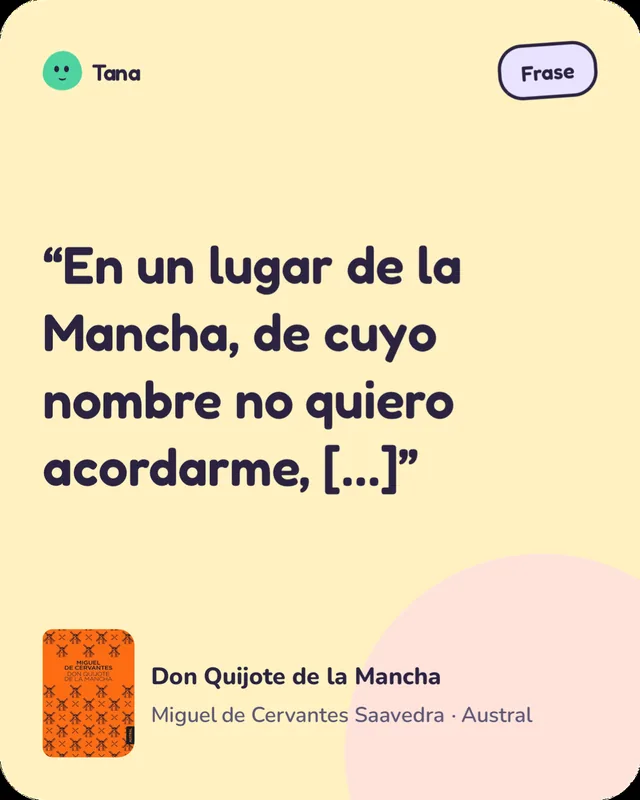 Tarjeta de una frase guardada de Don Quijote de la Mancha.
