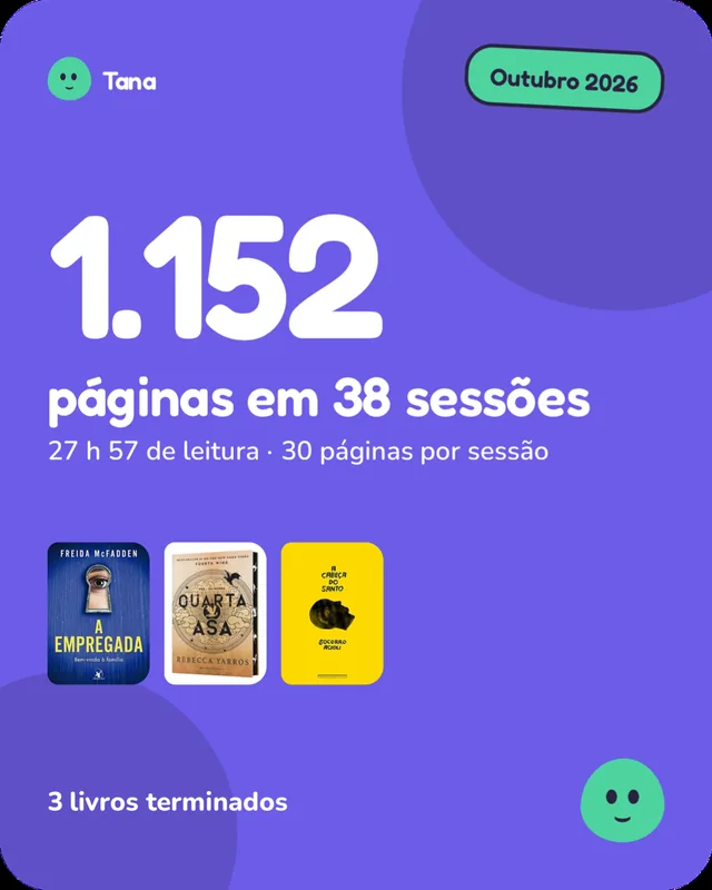 Card do mês: 1.152 páginas em 38 sessões.
