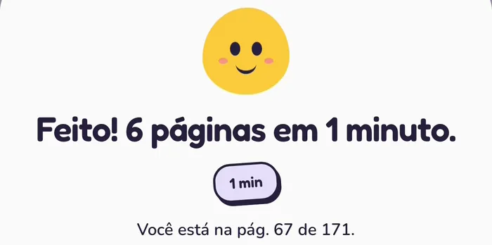 O Pip comemora no fim de uma sessão: “Feito! 6 páginas em 1 minuto.”