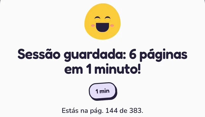 O Pip celebra no fim de uma sessão: «Sessão guardada: 6 páginas em 1 minuto!»